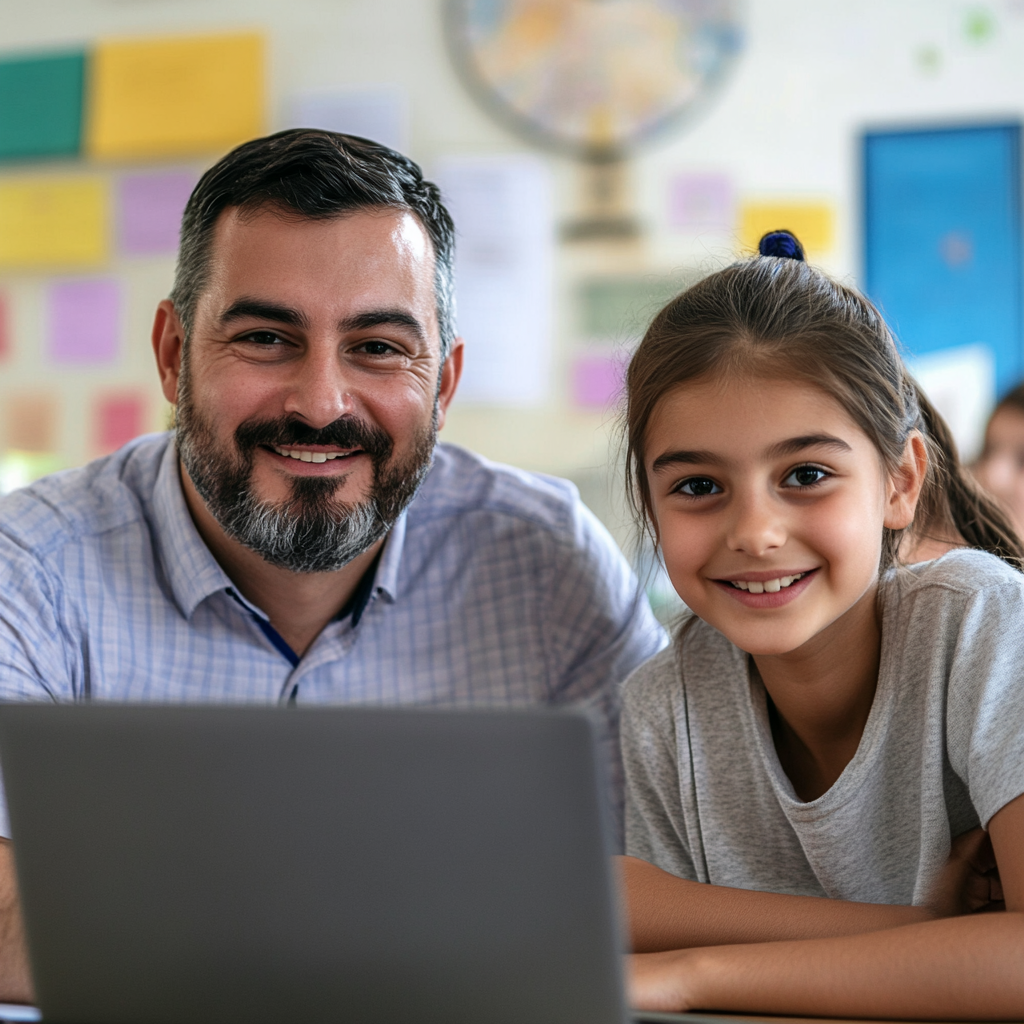 un professeur et son élève utilisent les ressources éducatives interactives de Scolibree