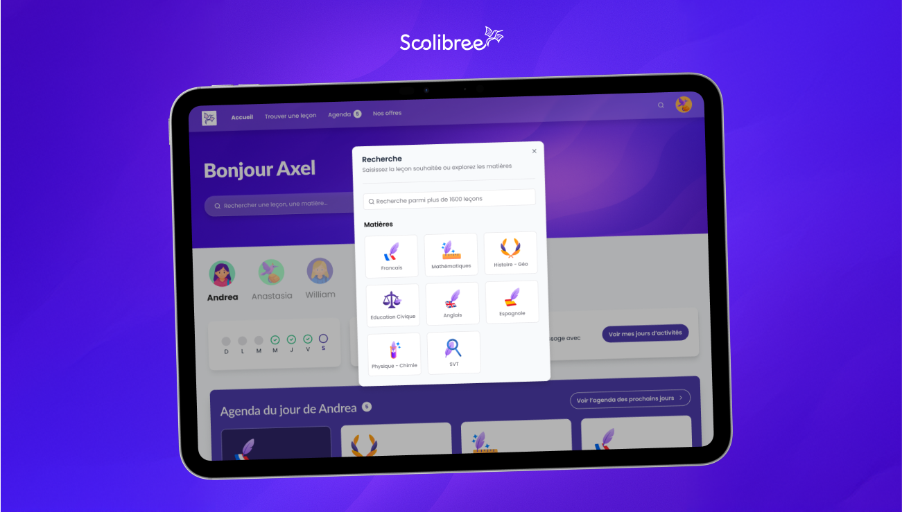 Aperçu du tuteur IA Scolibree sur tablette