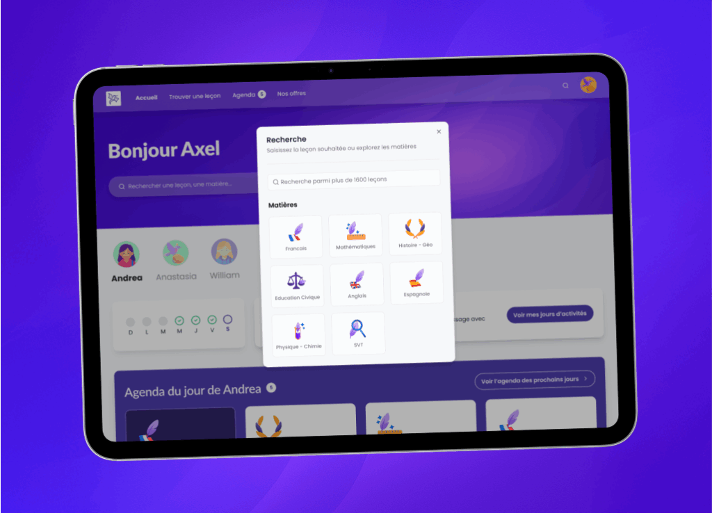 Aperçu du logiciel éducatif et tuteur IA Scolibree sur tablette